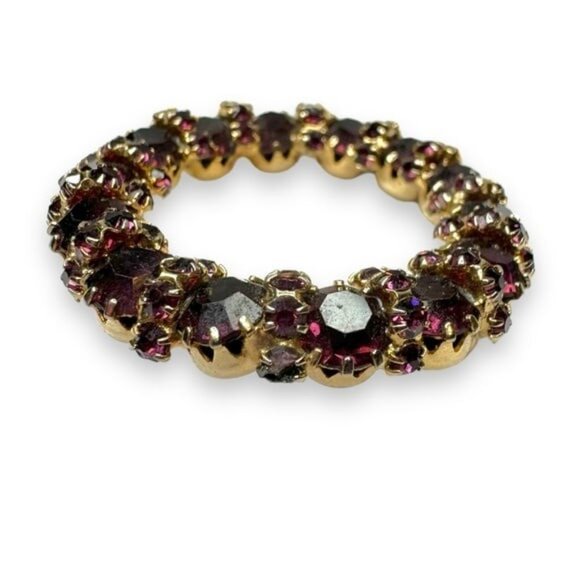 Unsigned Weiss Purple Crystal Gold Tone Wreath Brooch UV Glow Manganese 1.5" - Picture 7 of 8